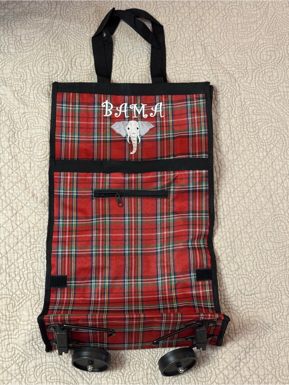 BAMA Elephant Embroidered Logo Red Plaid Organizer/Carey On Travel Bag w/Wheels
